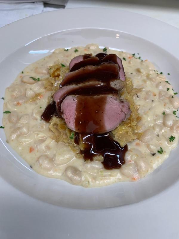 Duck with white bean risotto